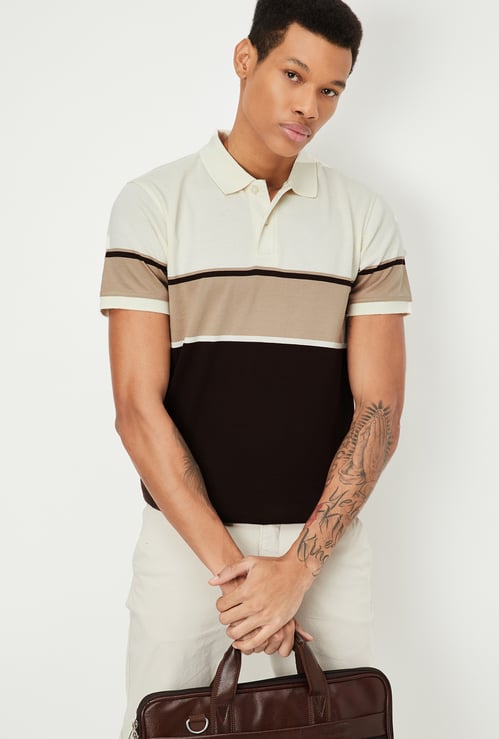 Men Slim Fit Striped Polo T-shirt