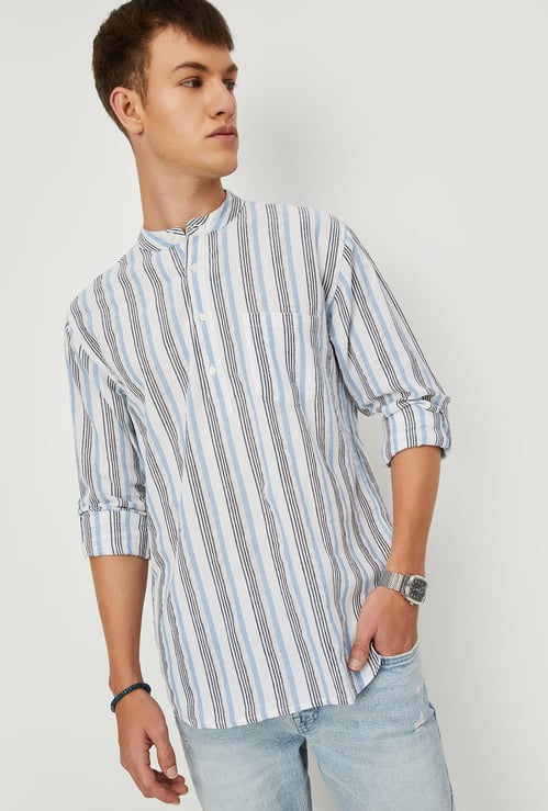 Men Striped Yarn Dyed Short Kurta