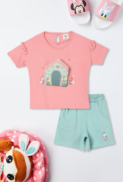 Girls Appliqued Shorts Set