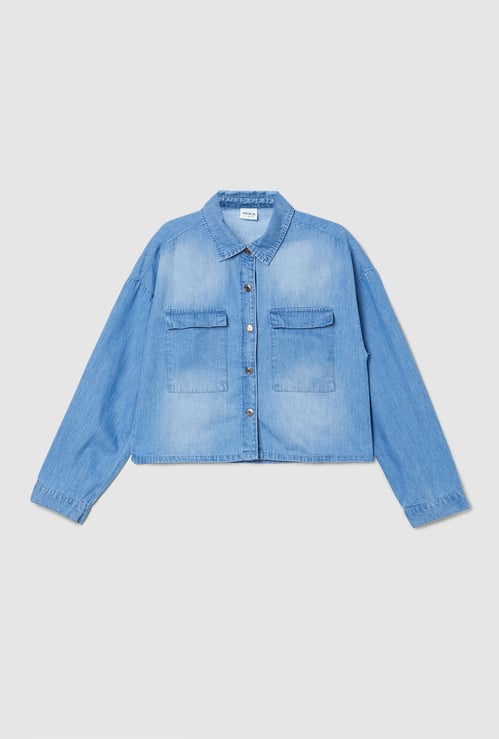 Girls Cropped Denim Shirt