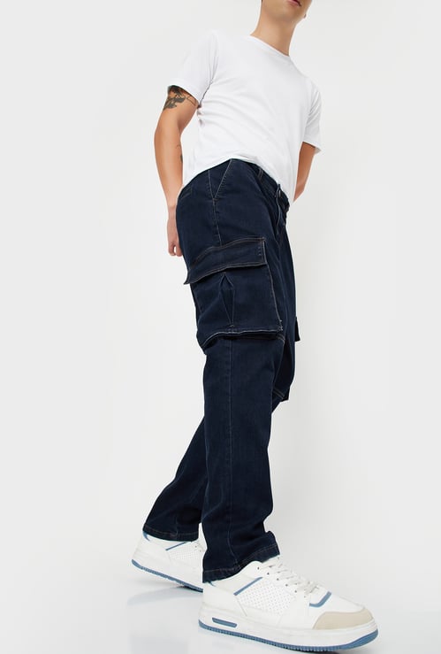 Men Carrot Fit Washed Cargo Jeans