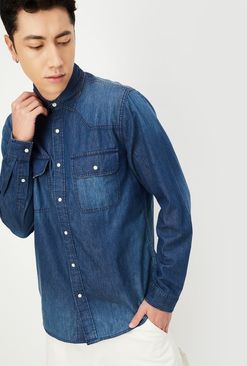 URB_N Men Regular Fit Washed Denim Shirt