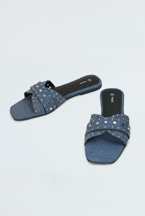 Women Embellished Denim Flat Sandals