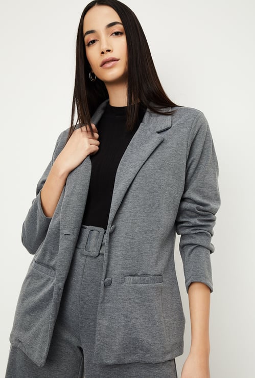 Women Solid Knit Formal Blazer