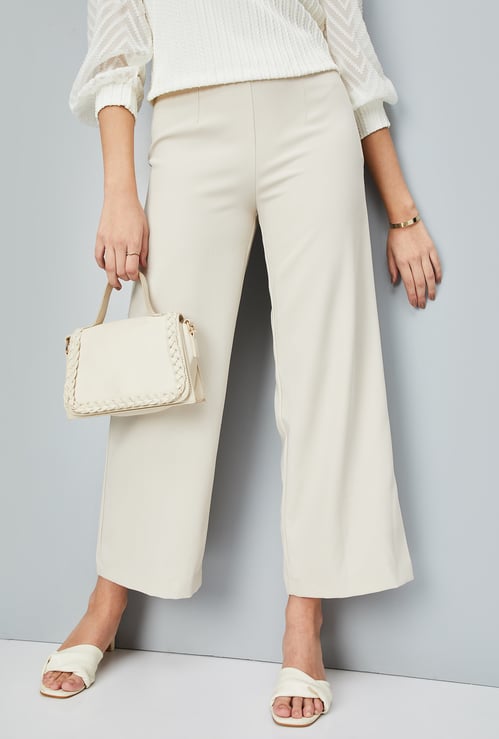 Women Solid Wide Leg Formal Trousers