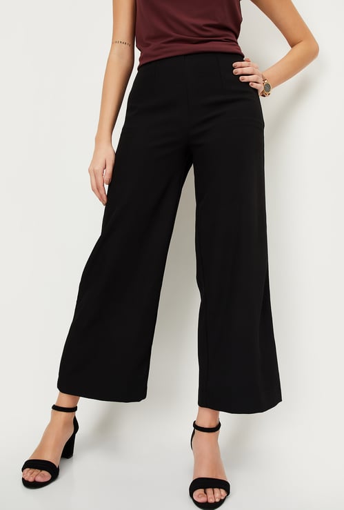 Women Solid Wide Leg Formal Trousers