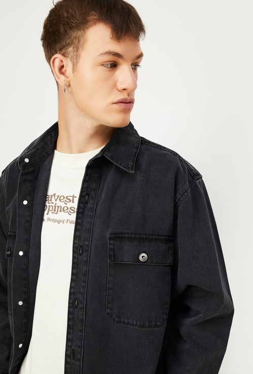 Men Oversized Faded Denim Shirt