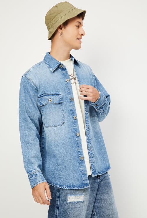 Men Oversized Faded Denim Shirt