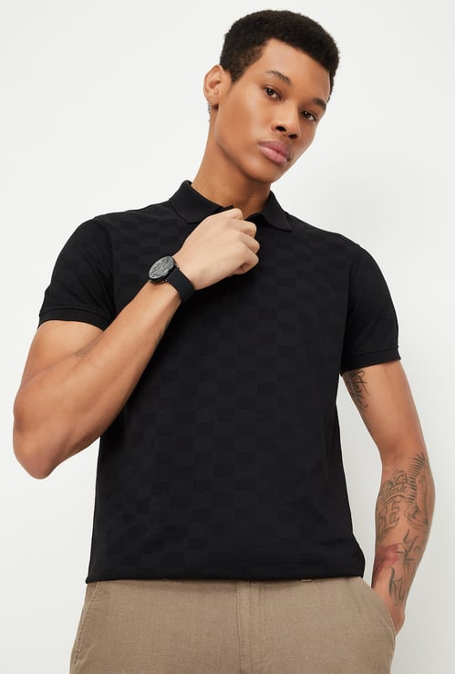 Men Slim Fit Jacquard Polo T-shirt