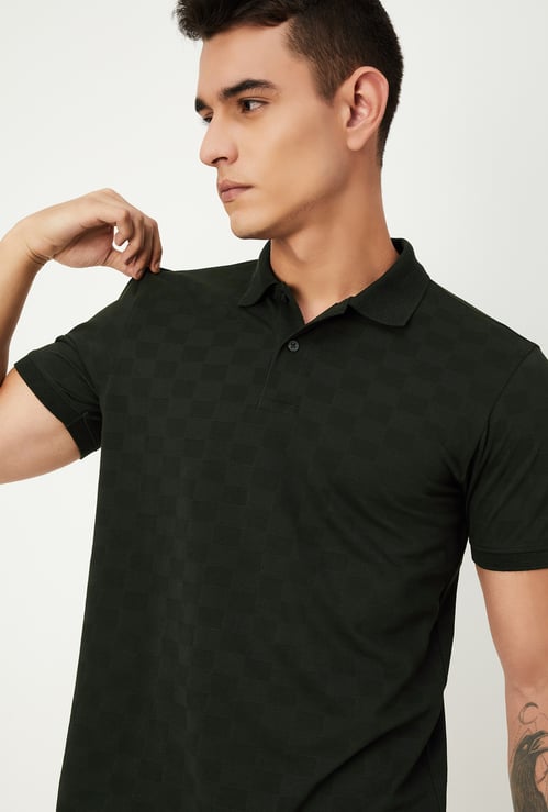 Men Slim Fit Jacquard Polo T-shirt