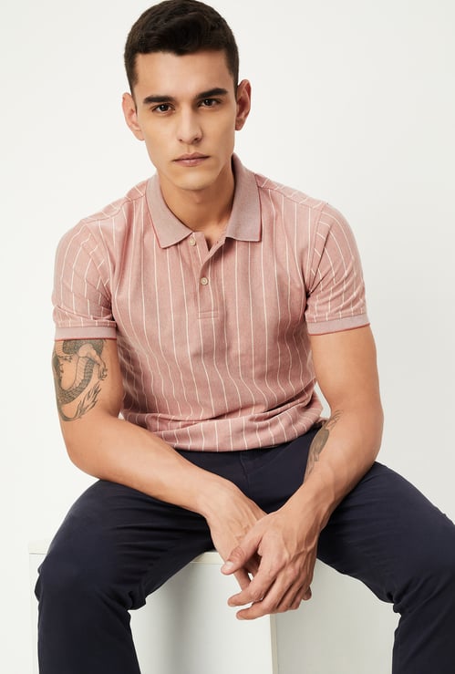 Men Slim Fit Striped Polo T-shirt