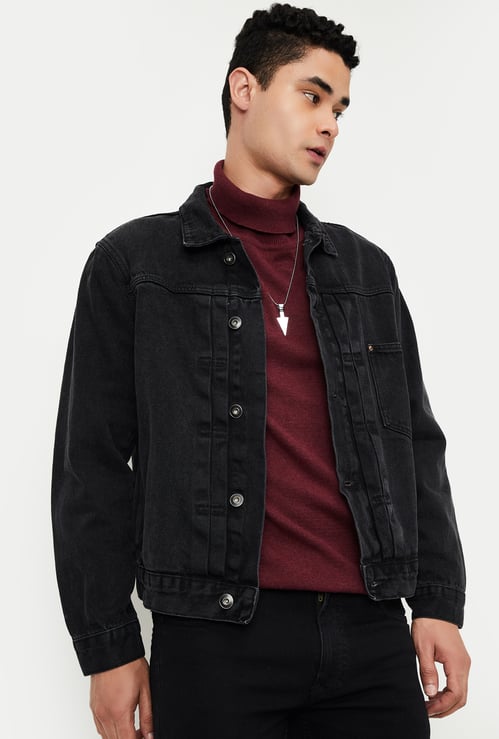 Men Solid Denim Jacket