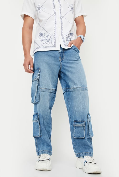 Men Washed Cargo Jeans