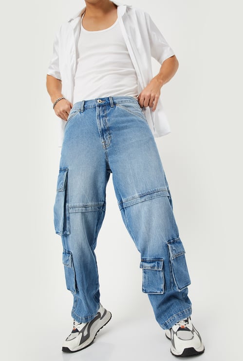 Men Washed Cargo Jeans