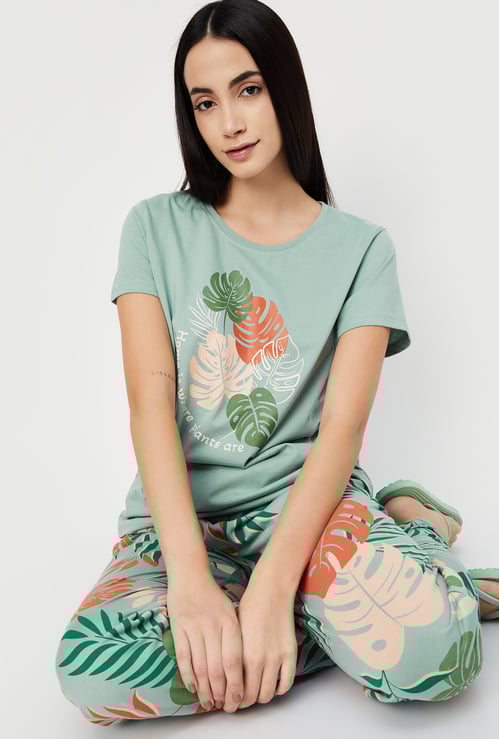 Women Tropical Printed PJ Set