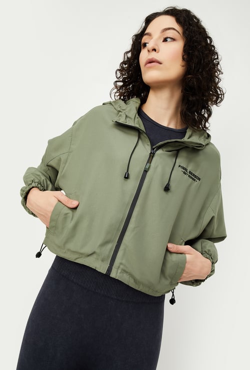 Women Solid Hooded Sporty Jacket