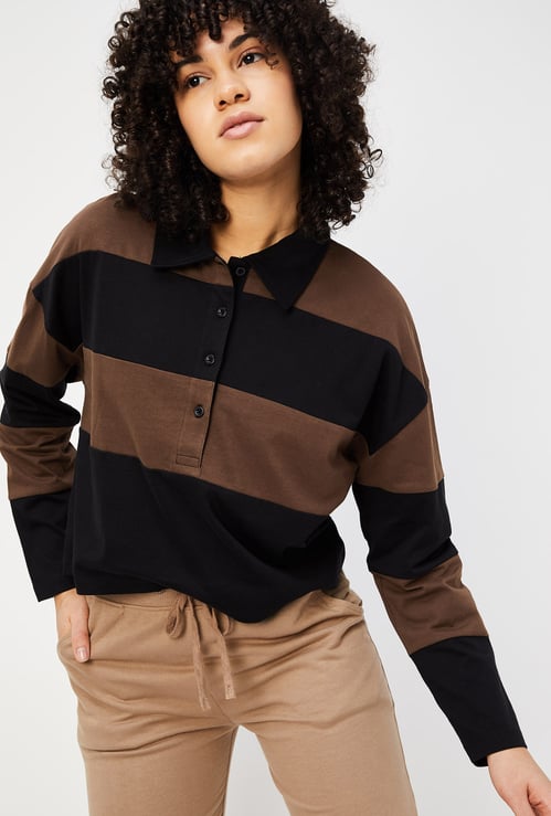 Women Striped Polo T-shirt