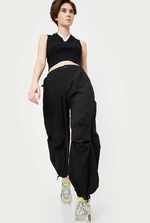 Women Solid Relaxed Fit Parachute Pants