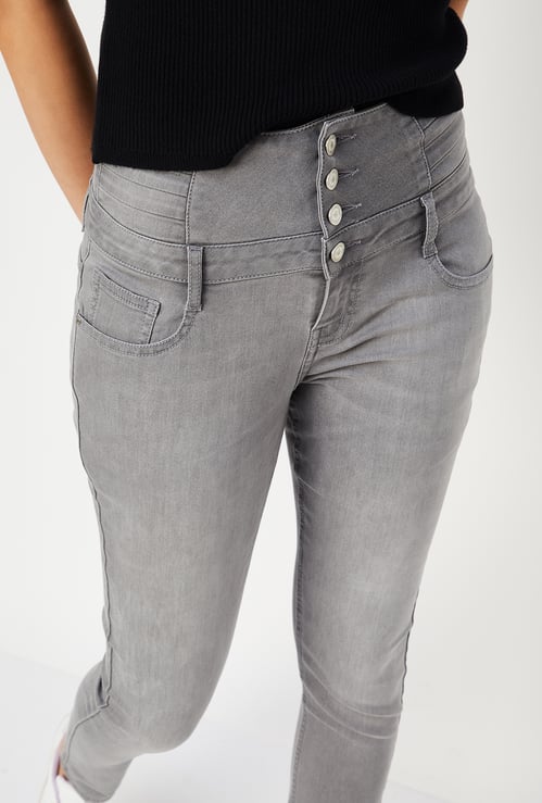 Women Skinny Fit Washed Double-Up Jeans