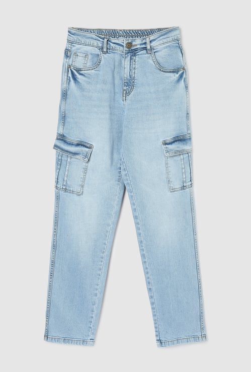 Boys Washed Comfort Fit Cargo Jeans