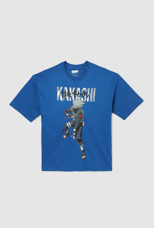 Boys Oversized Metallic Kakashi Printed T-shirt