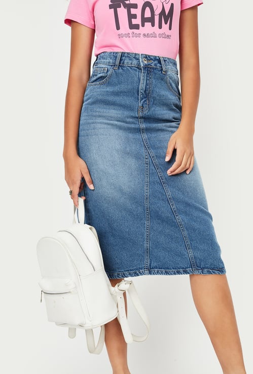 Girls Faded Midi Denim Skirt