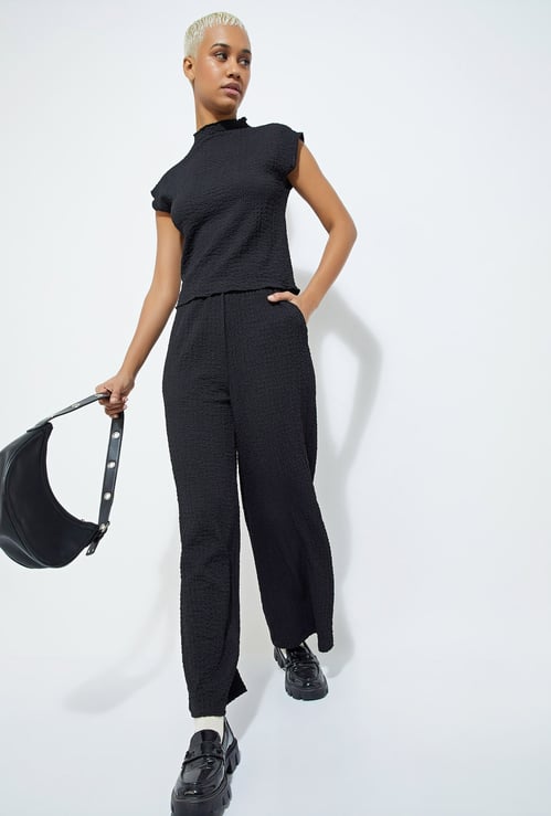 URB_N Women Textured Wide Leg Trousers