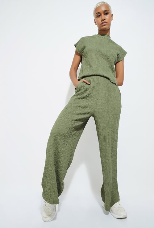 URB_N Women Textured Wide Leg Trousers