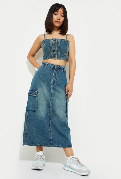 ALAYA F x URB_N Women Washed Cargo Denim Skirt