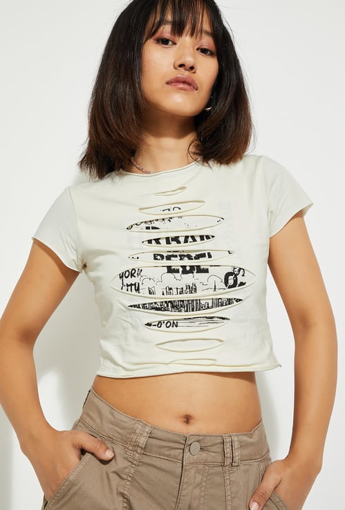 ALAYA F x URB_N Women Ripped Crop Top