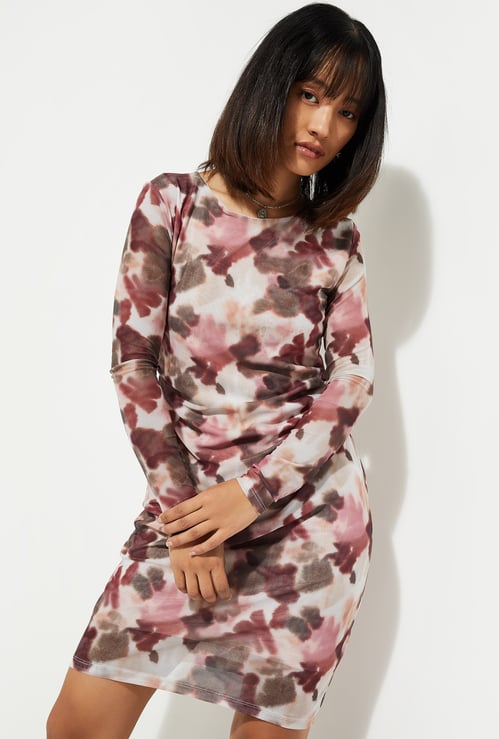 ALAYA F x URB_N Women Printed Ruched Mesh Dress