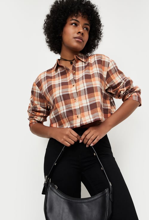 Women Checked Yarn Dyed Cropped Shirt