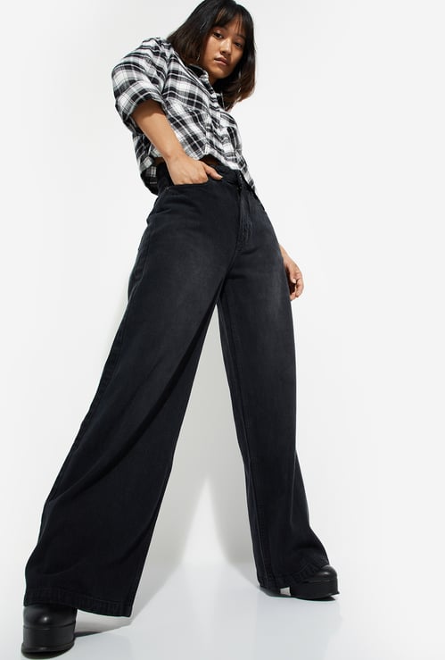 ALAYA F x URB_N Women Solid Wide Leg Jeans