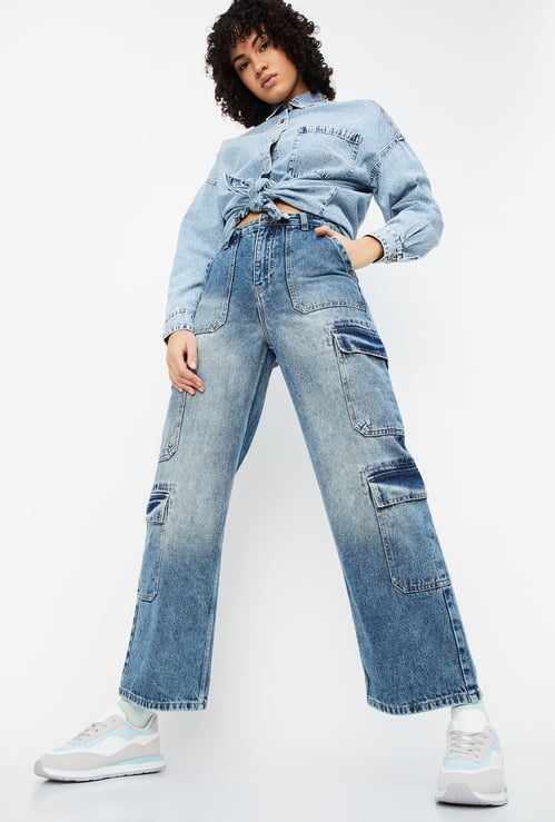 Women Washed Cargo Jeans