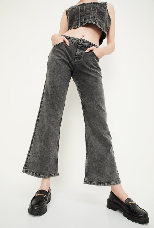 Women Stonewashed Kick Flare Jeans