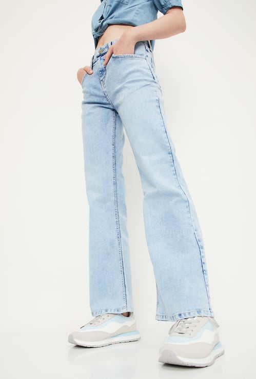 Women Washed Kick Flare Jeans