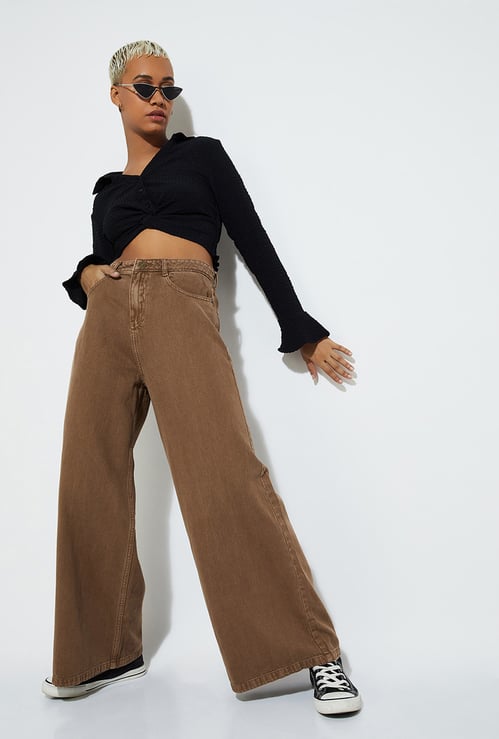 ALAYA F x URB_N Women Solid Wide-Leg Jeans