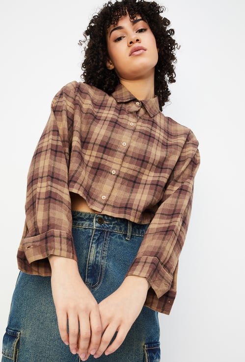 ALAYA F x URB_N Women Checked Yarn Dyed Crop Shirt