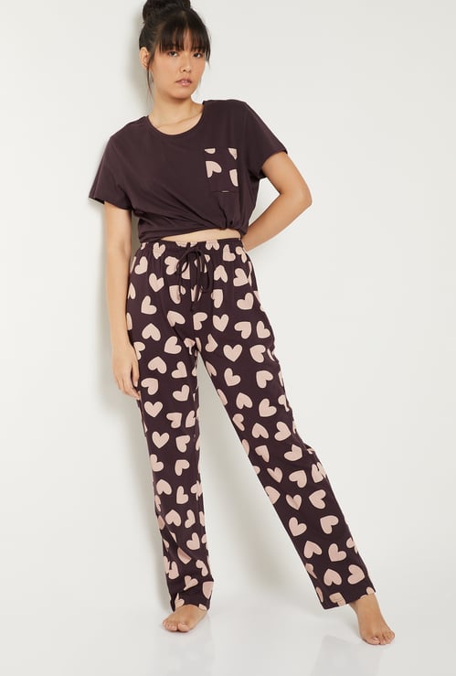 Women Heart Printed PJ Set