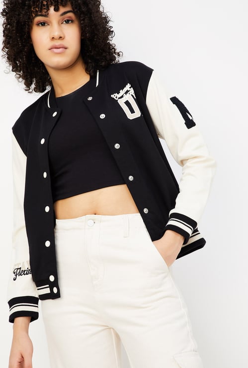 Women Baseball Collar Varsity Jacket