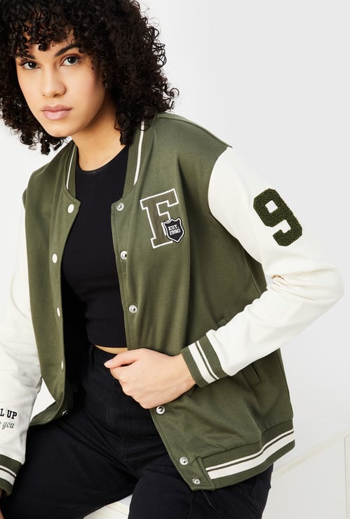 Women Baseball Collar Varsity Jacket