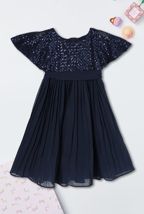 Girls Sequinned Pleated Dress