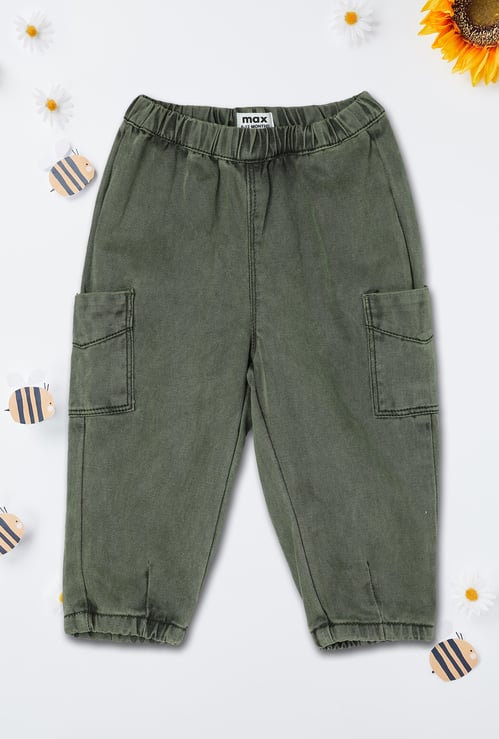 Girls Washed Denim Cargo Joggers