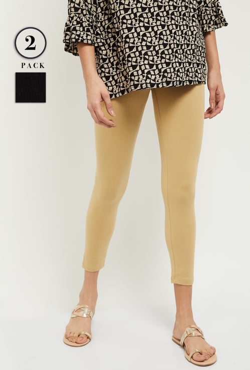 Women Solid Ankle Length Leggings - Pack of 2