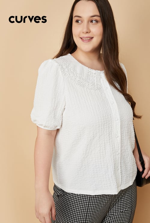 Women Crinkled Knit Blouse