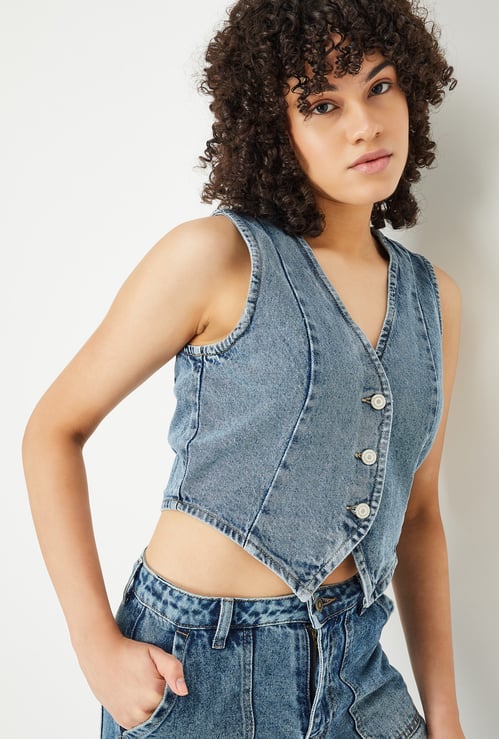 ALAYA F x URB_N Women Washed Denim Waistcoat