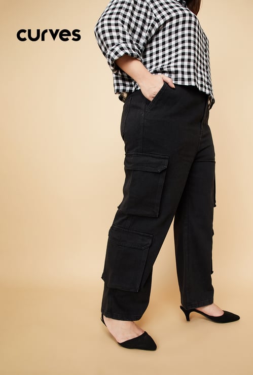 Women Solid Cargo Jeans