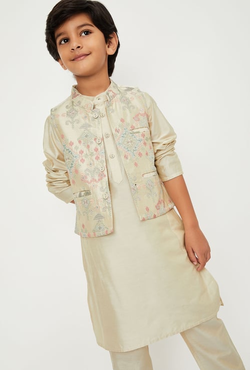 Boys Embroidered Kurta Set with Nehru Jacket