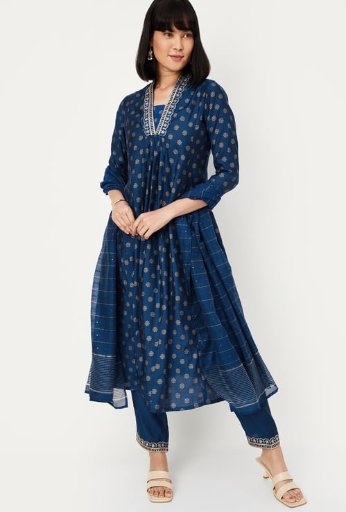 Women Foil Printed Kalidar Kurta Set