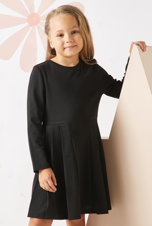 Girls Solid Pleated Dress